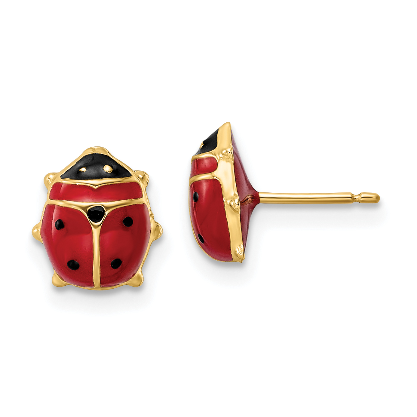 14k Polished Enameled Large Ladybug Post Earrings (YE2086)