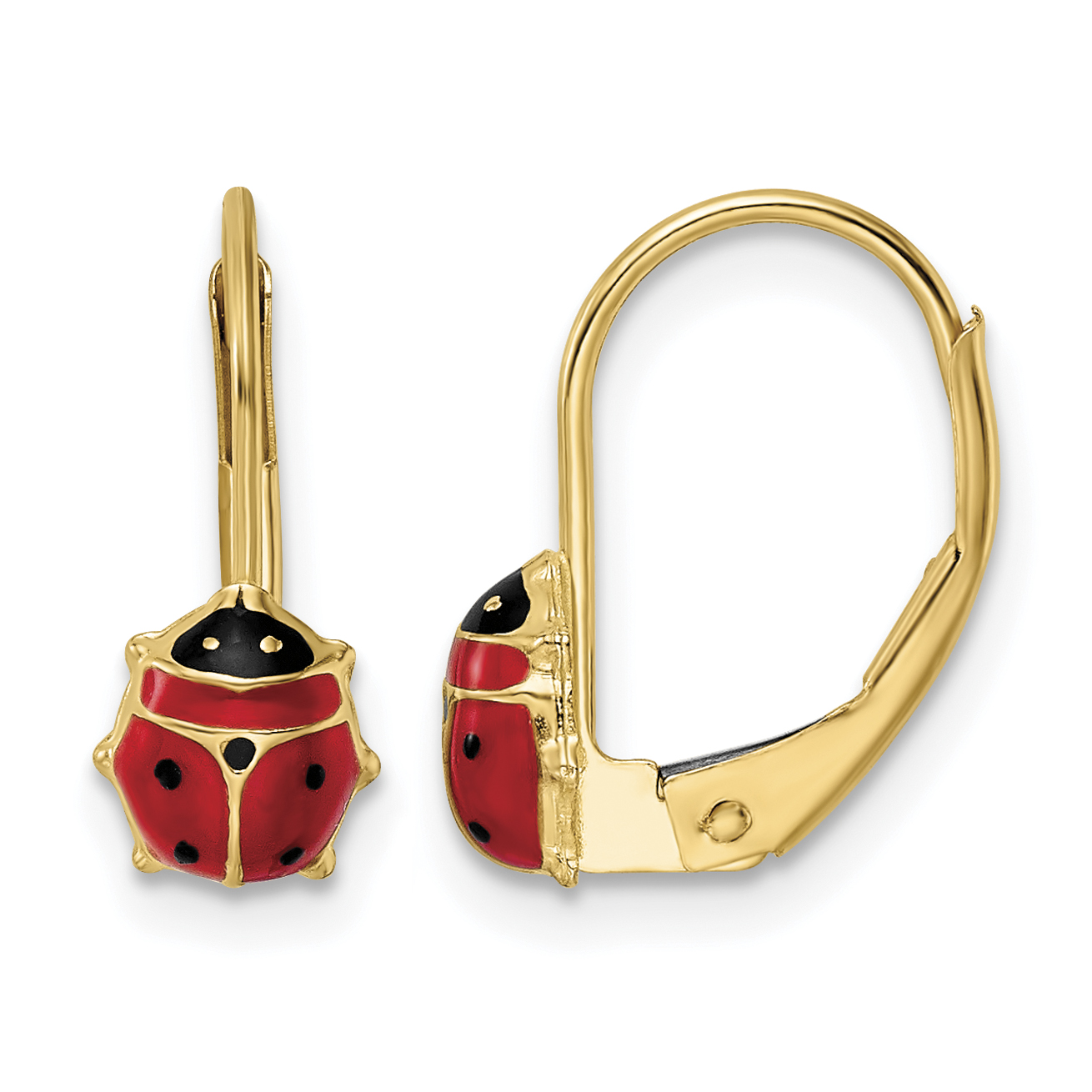 14k Polished Enameled Ladybug Leverback Earrings (YE2087)