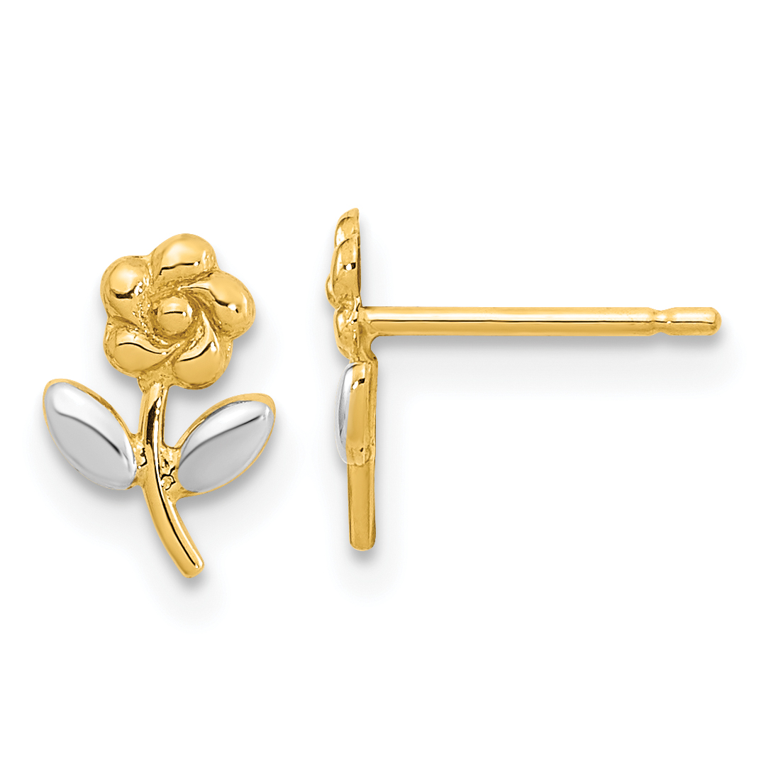 14K and Rhodium Flower Post Earrings (YE2092)