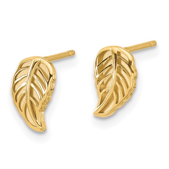 14K Two-tone Cut-out Leaf Post Earrings