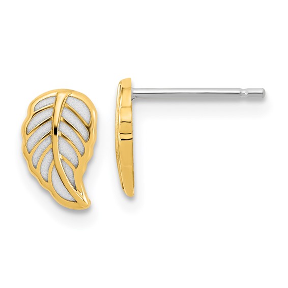 14K Two-tone Cut-out Leaf Post Earrings