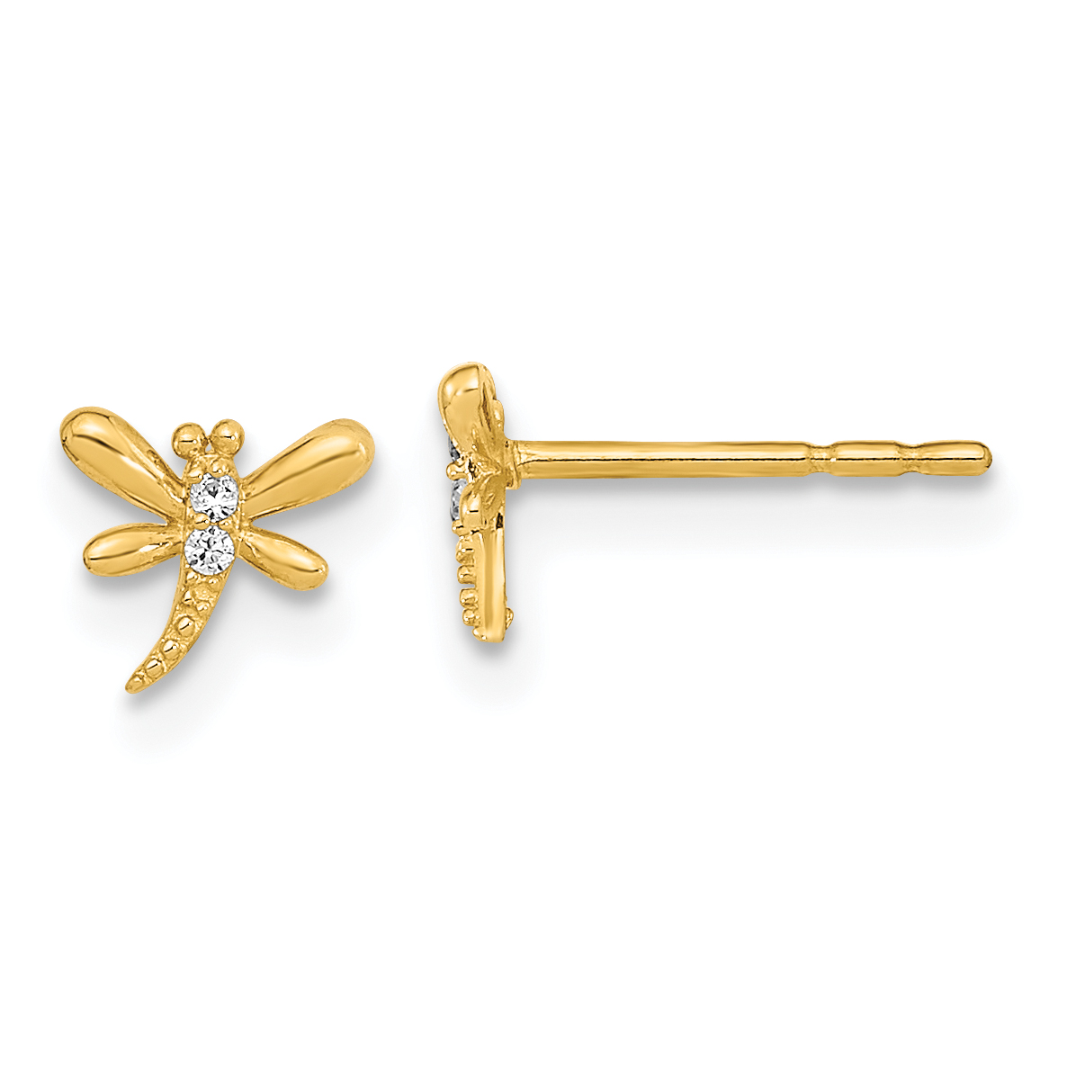 14K Polished Dragonfly with CZ Post Earrings (YE2101)