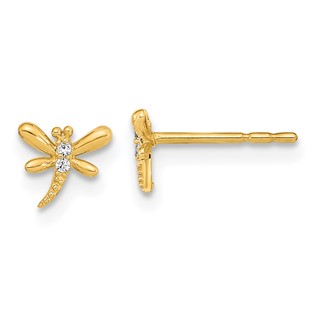 14K Polished Small Dragonfly with CZ Post Earrings