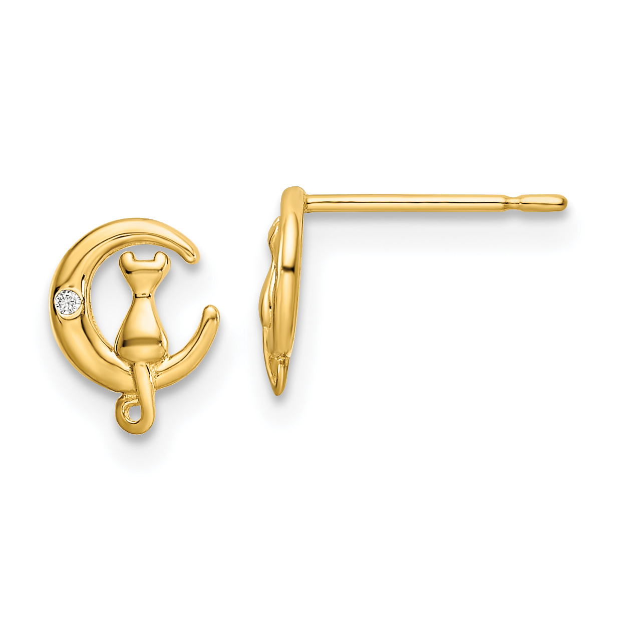 14k CZ Cat on the Moon Post Earrings (YE2103)