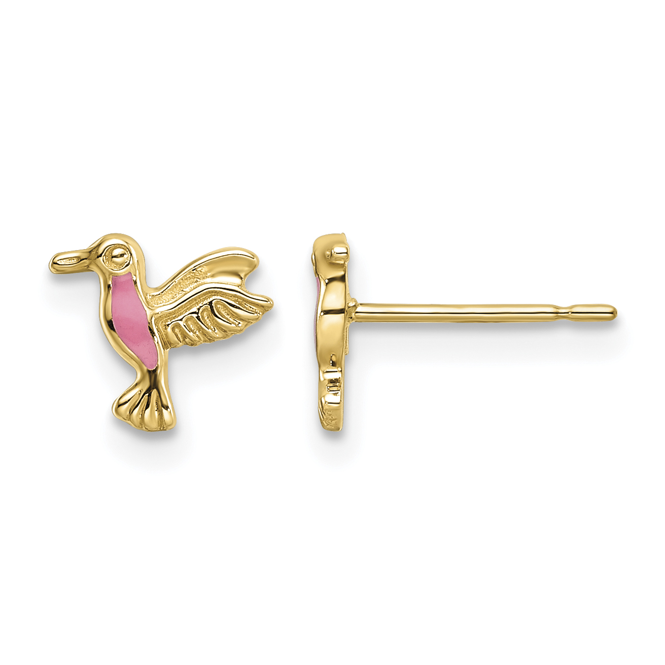 14k Pink Enamel Hummingbird Post Earrings (YE2106)
