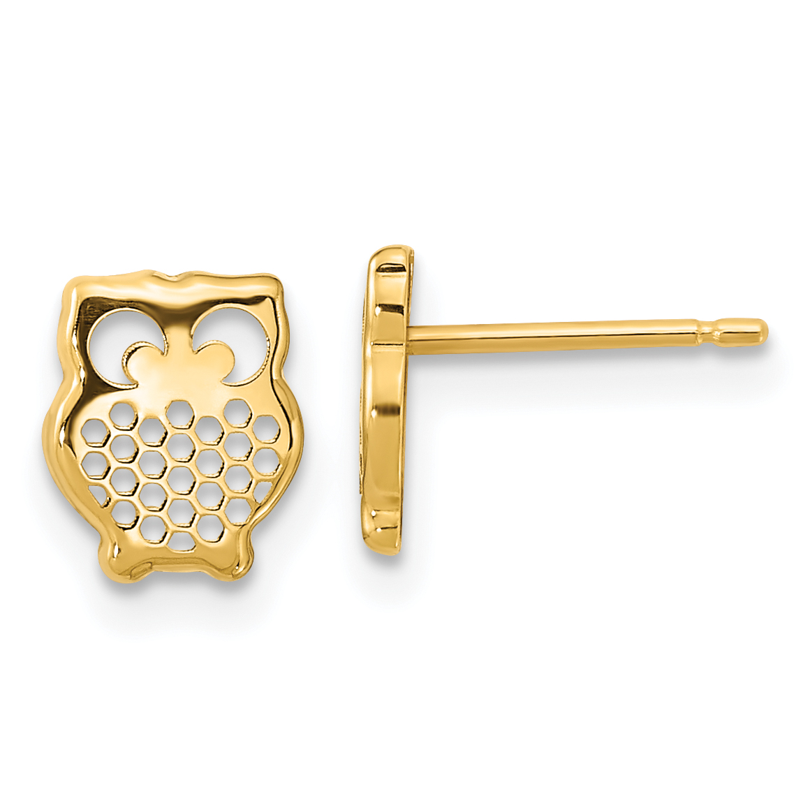 14K Gold Textured Owl Post Earrings (YE2109)