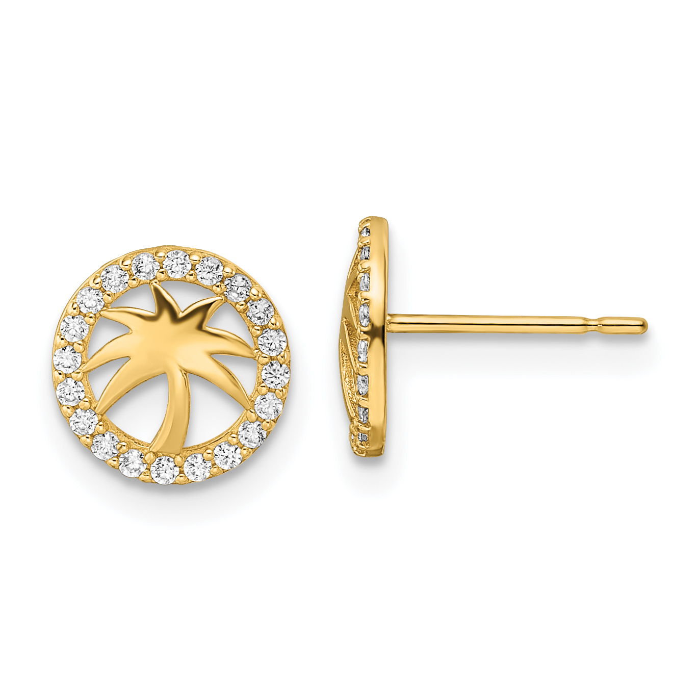 14k CZ Palm Tree Post Earrings (YE2110)
