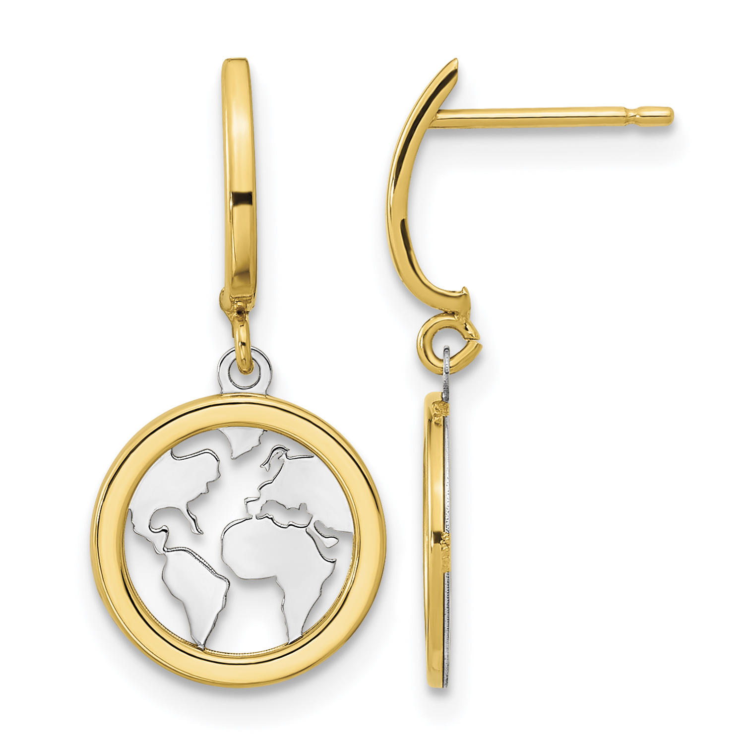14K Polished White Rhodium Earth Dangle Earrings (YE2114)