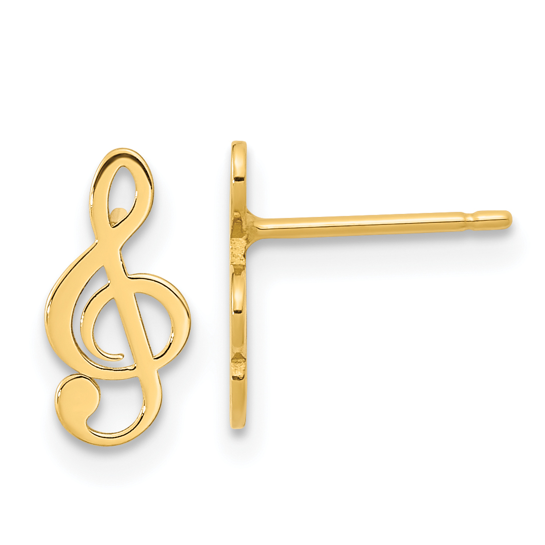 14K Polished Treble Clef Note Post Earrings (YE2116)
