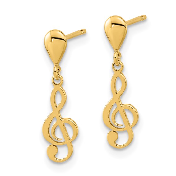 14K Polished Treble Clef Dangle Post Earrings