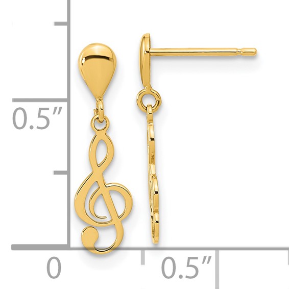 14K Polished Treble Clef Dangle Post Earrings