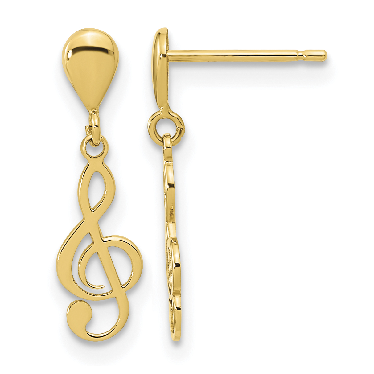 14K Polished Treble Clef Dangle Earrings (YE2117)