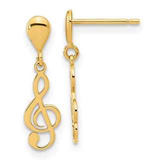 14K Polished Treble Clef Dangle Post Earrings
