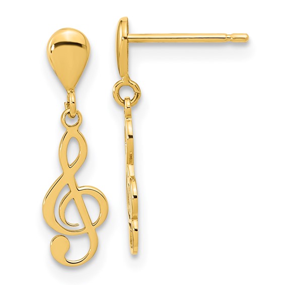 14K Polished Treble Clef Dangle Post Earrings