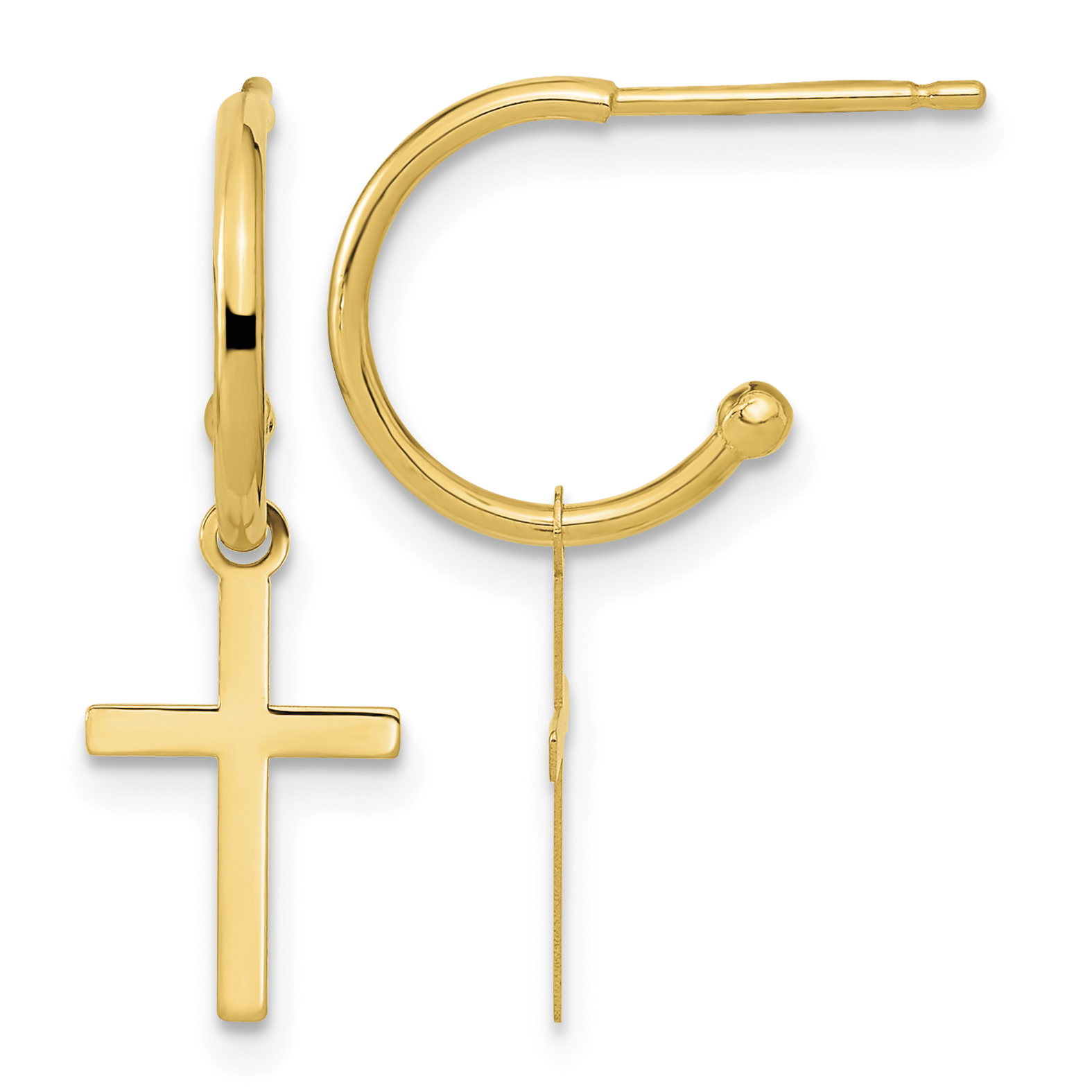 14K Polished Cross Dangle Earrings (YE2118)