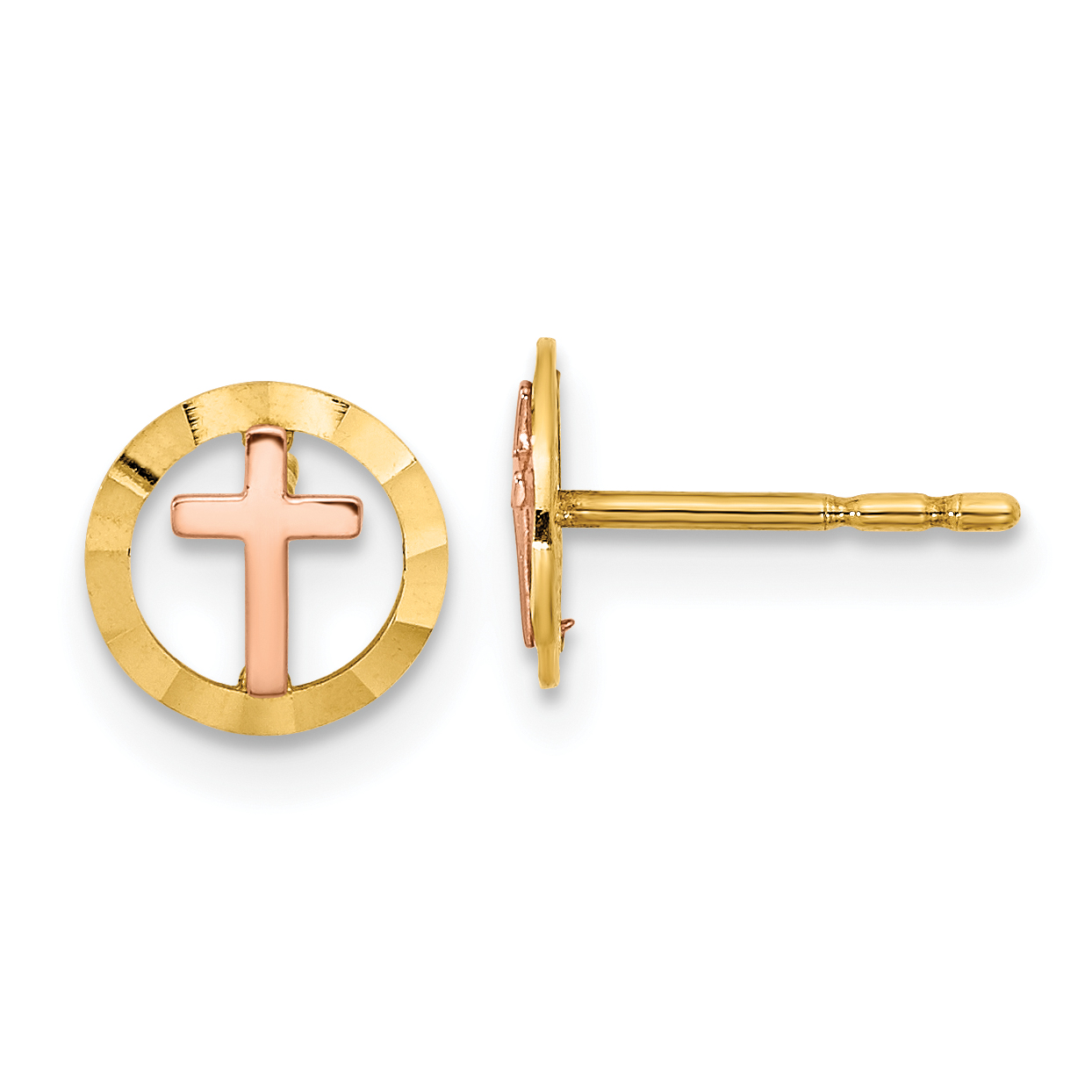 14K Two-tone Circle with Cross Post Earrings (YE2119)