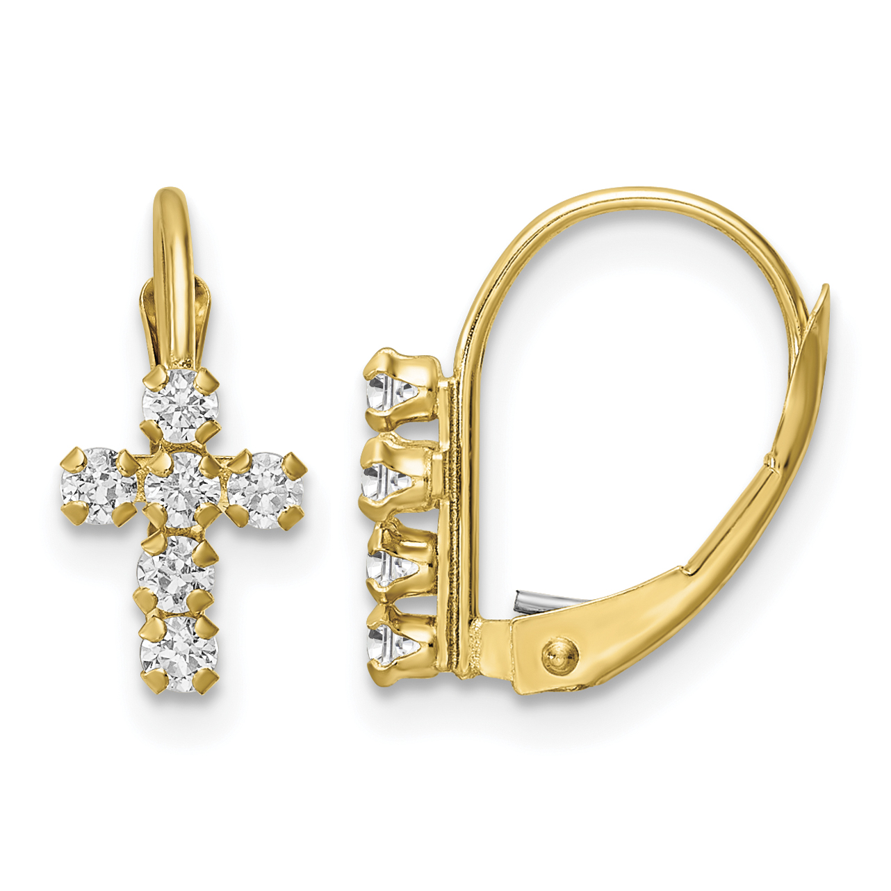 14k CZ Polished Leverback Cross Earrings (YE2120)