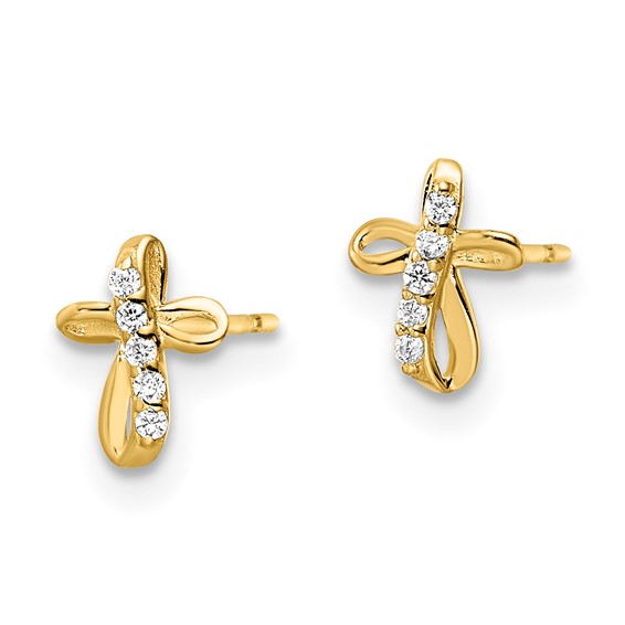 14k Mini CZ Cross Post Earrings