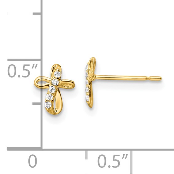 14k Mini CZ Cross Post Earrings