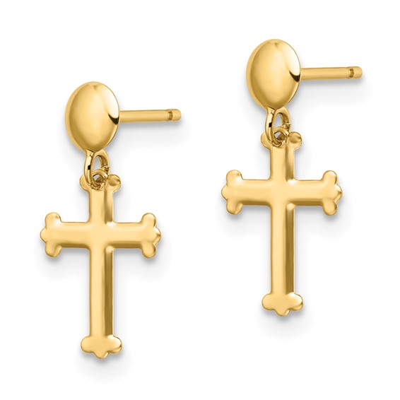 Gold Cross Dangle Post Earrings