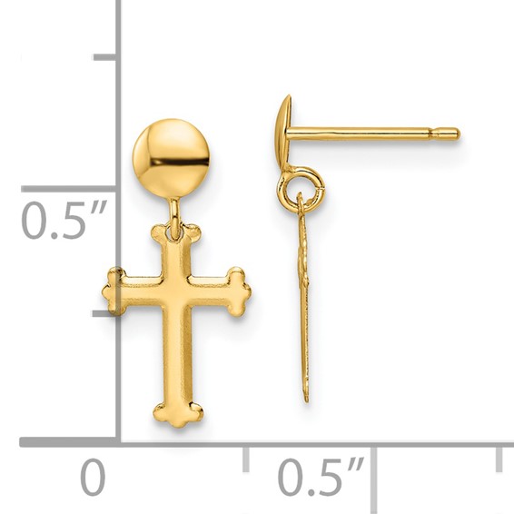 Gold Cross Dangle Post Earrings