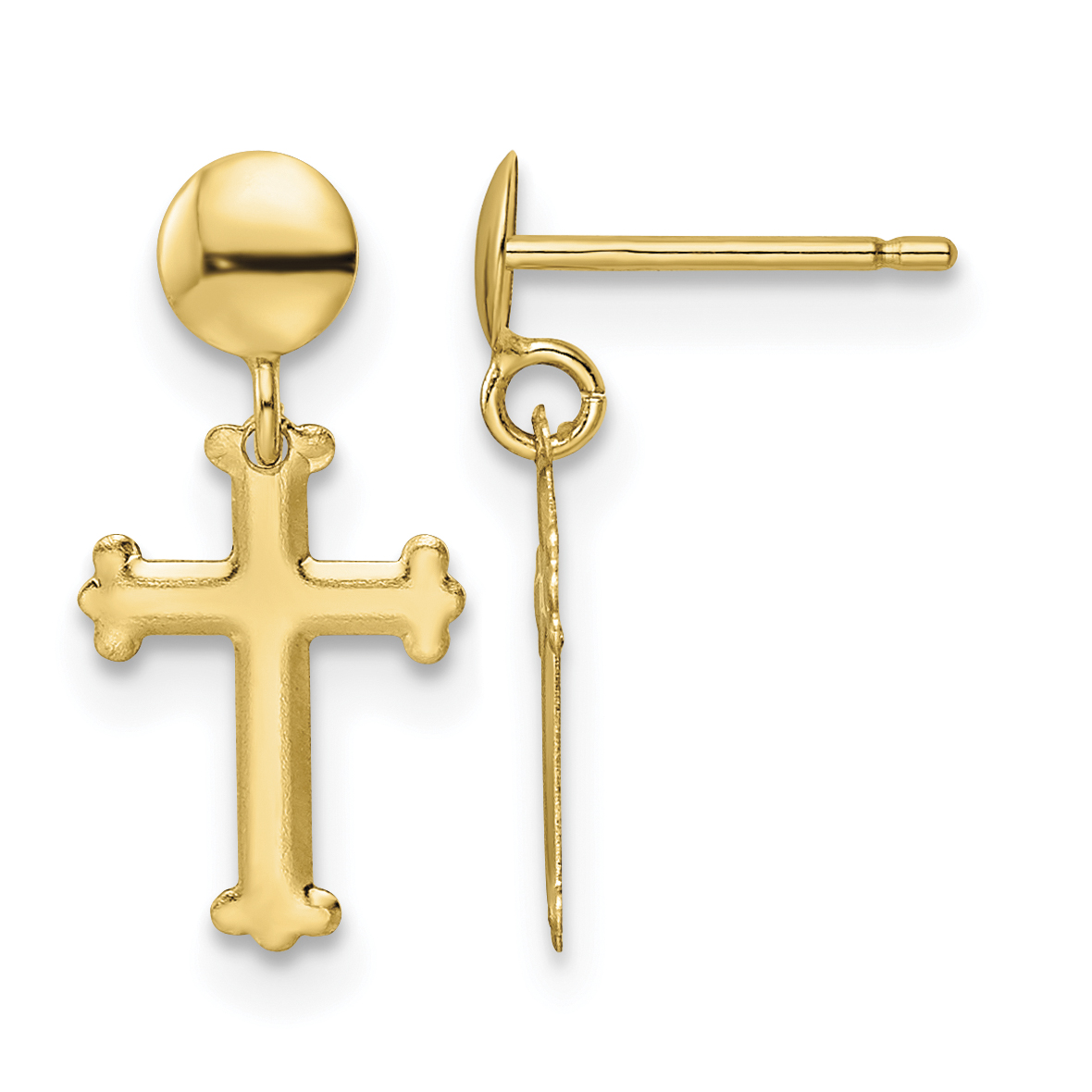 14K Polished Cross Post Dangle Earrings (YE2124)