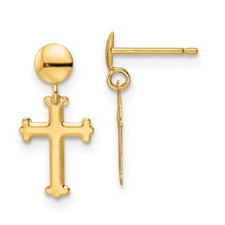 Gold Cross Dangle Post Earrings