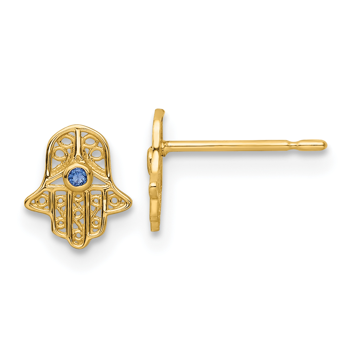 14k Blue Glass Stone Hamsa Post Earrings (YE2131)