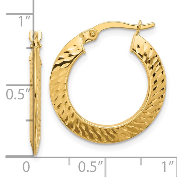 14K Polished and Diamond-cut Knife Edge Hoop Earrings