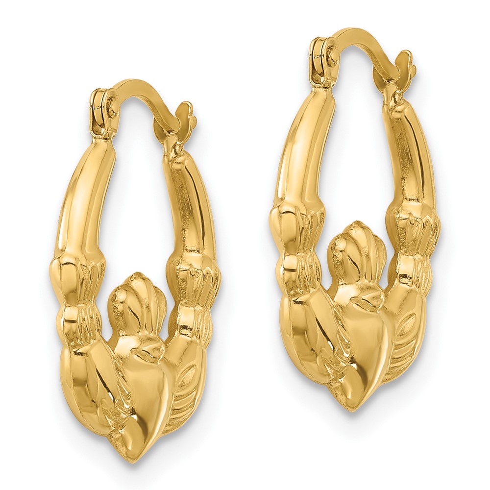 14K Polished Claddagh Hoop Earrings (YE2139)