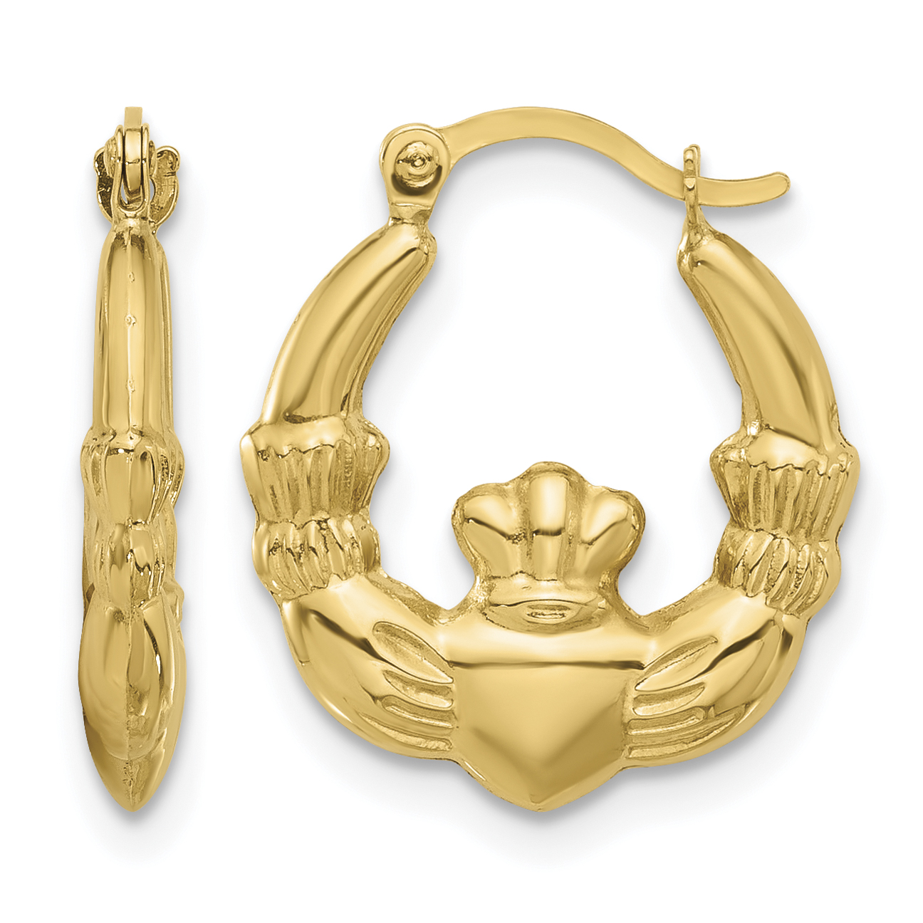 14K Polished Claddagh Hoop Earrings (YE2139)
