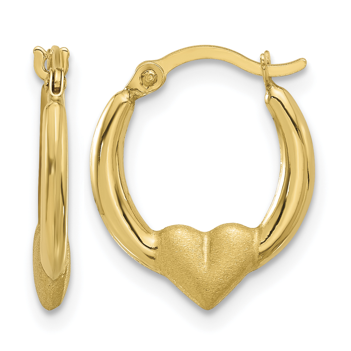 14K Polished and Satin Heart Hoop Earrings (YE2140)