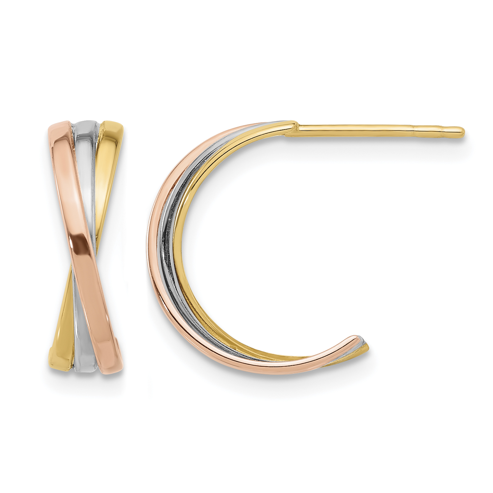 14K Twisted Tri-color Hoop Post Earrings (YE2145)