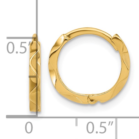 14K Polished Wavy Hinged Hoop Earrings
