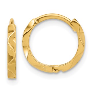 14K Polished Wavy Hinged Hoop Earrings