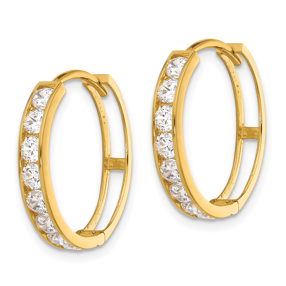 14k Polished CZ 4x20mm Huggie Hoop Earrings (YE2155)