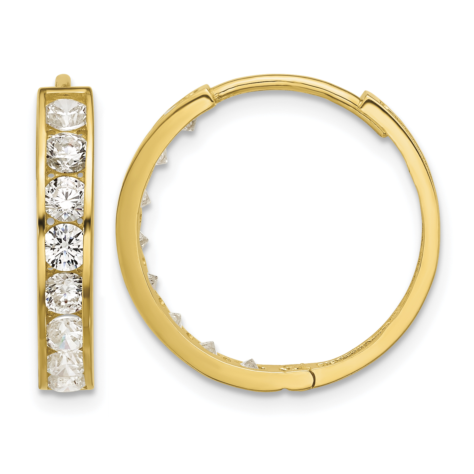 14k Polished CZ 4x20mm Huggie Hoop Earrings (YE2155)