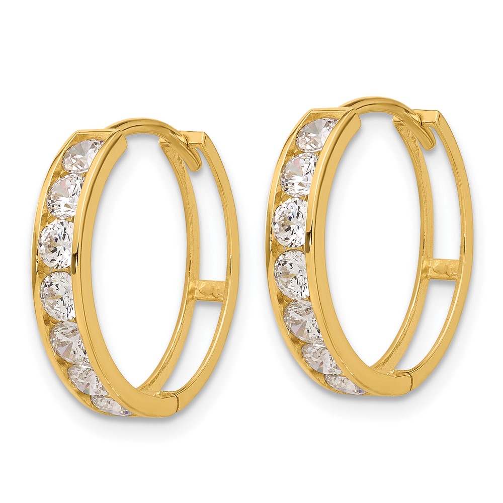 14k Polished CZ 4x18mm Huggie Hoop Earrings (YE2156)
