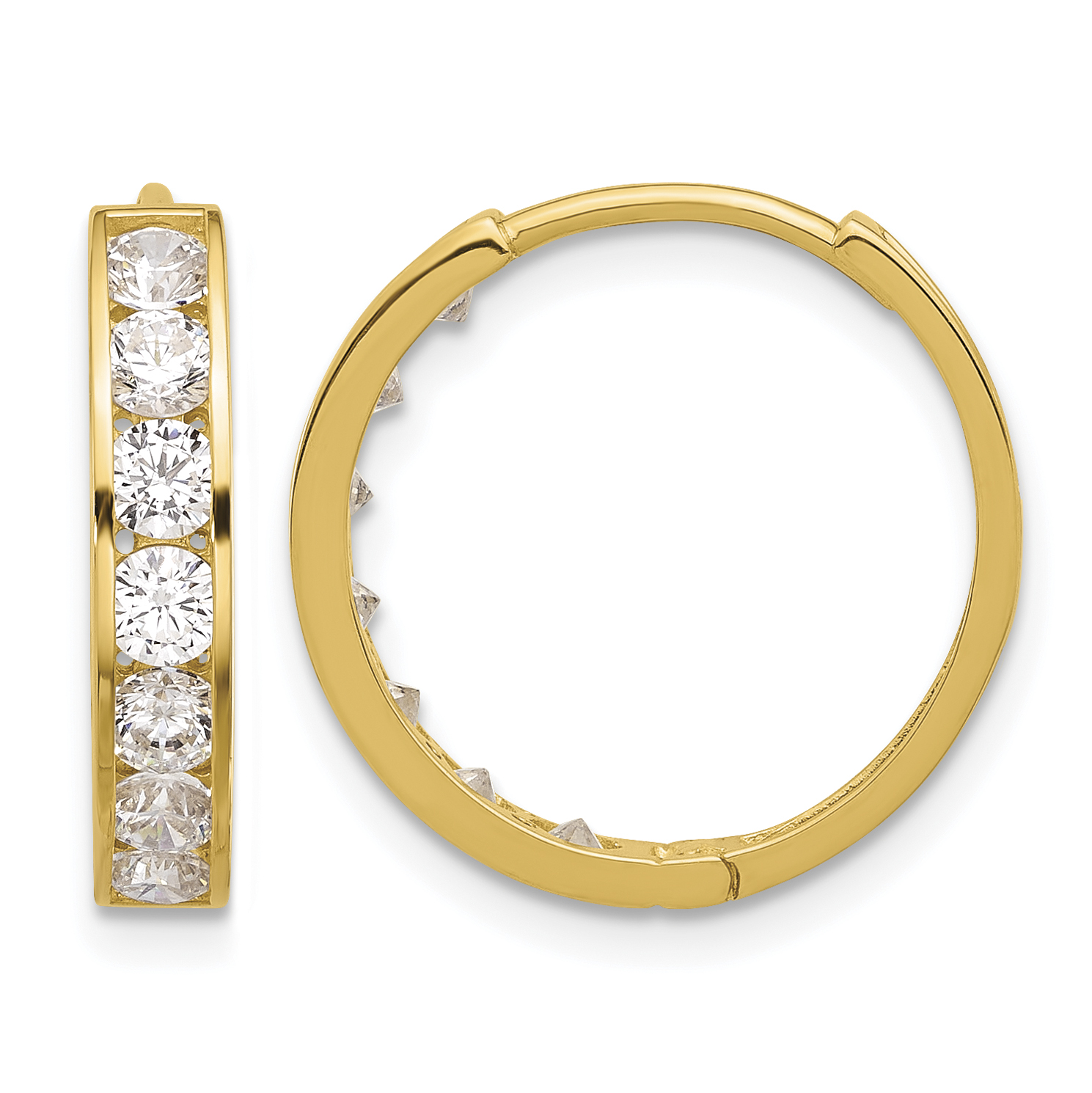 14k Polished CZ 4x18mm Huggie Hoop Earrings (YE2156)