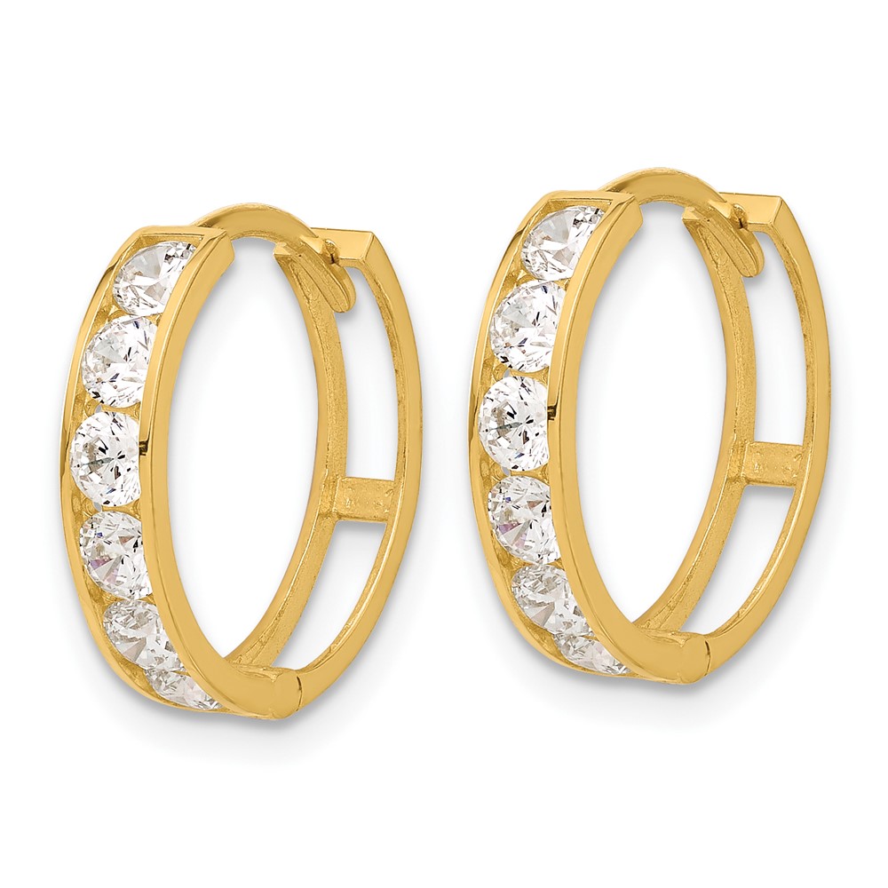 14k Polished CZ 4x16mm Huggie Hoop Earrings (YE2157)