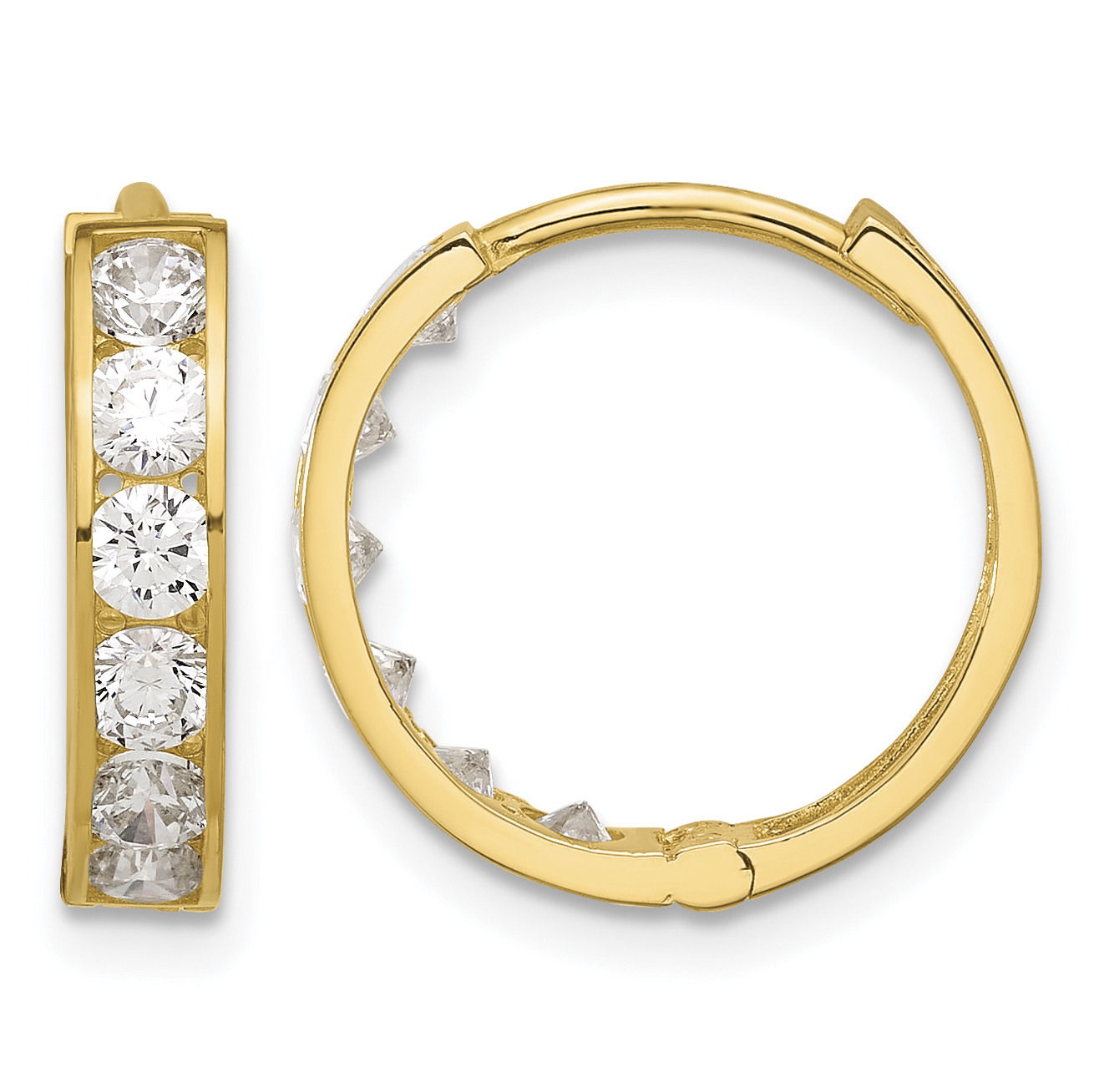 14k Polished CZ 4x16mm Huggie Hoop Earrings (YE2157)