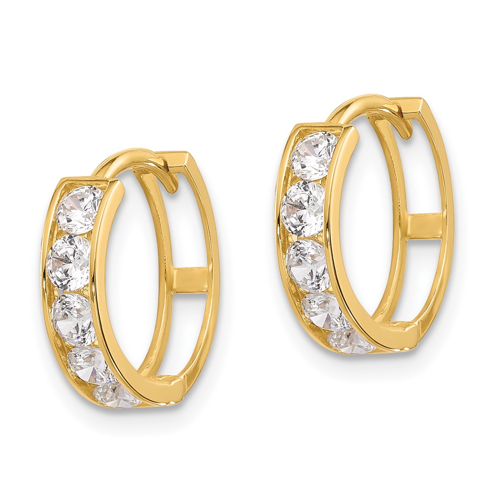 14k Polished CZ 4x14mm Huggie Hoop Earrings (YE2158)