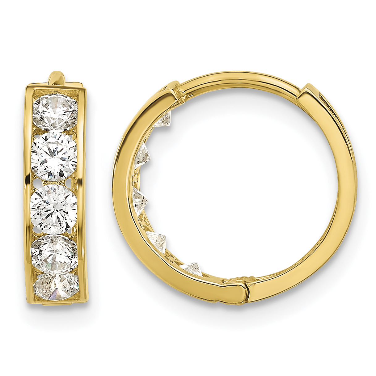 14k Polished CZ 4x14mm Huggie Hoop Earrings (YE2158)
