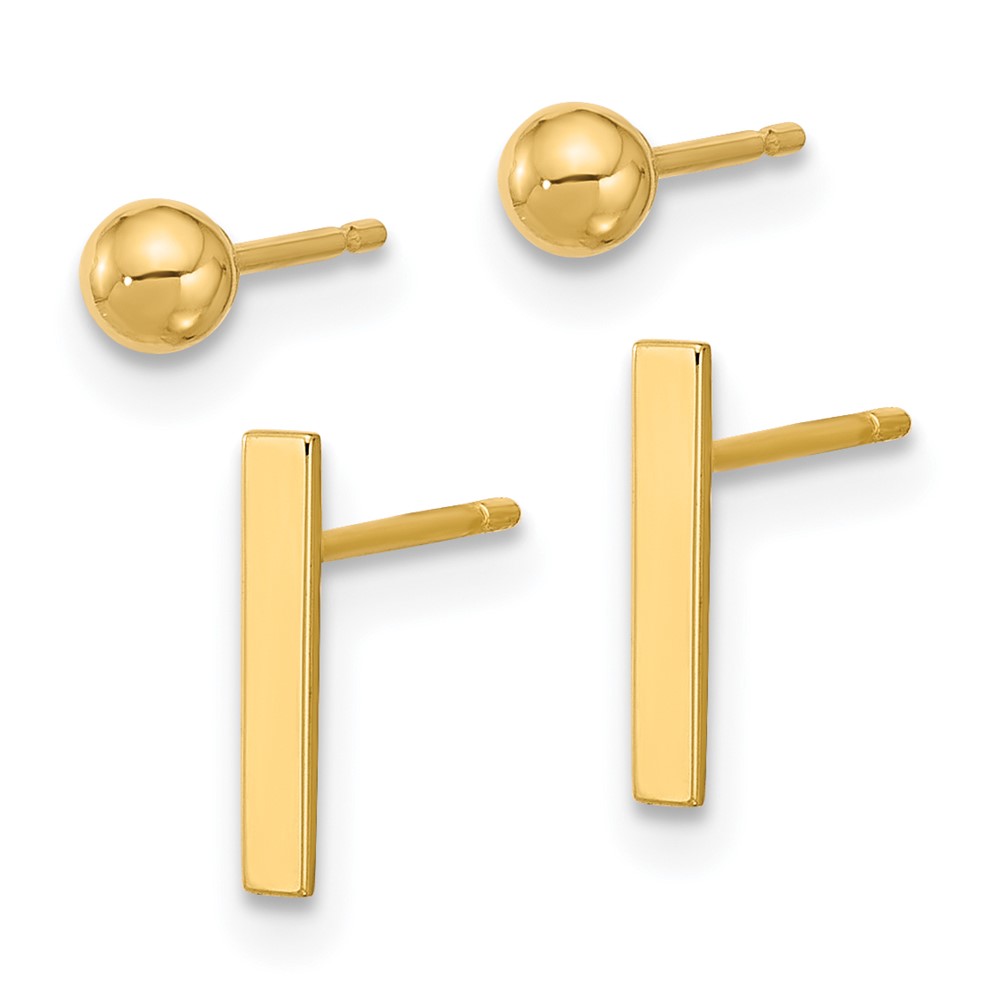 14K Polished 3mm Ball and Bar Earring Set (YE2160)