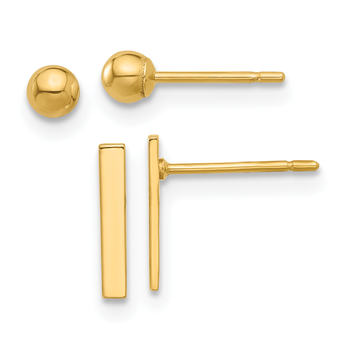 14K Polished 3mm Ball and Bar Earring Set (YE2160)