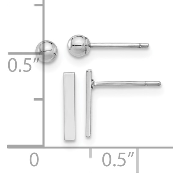 Gold Bar and Ball Post Earring Set