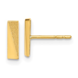 14K 2.5x9mm Polished and Satin Bar Post Earrings