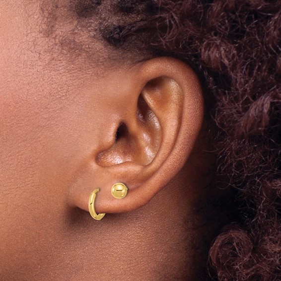 14K Set of Two Pair Polished 5mm Ball and Hinged Hoop Earrings