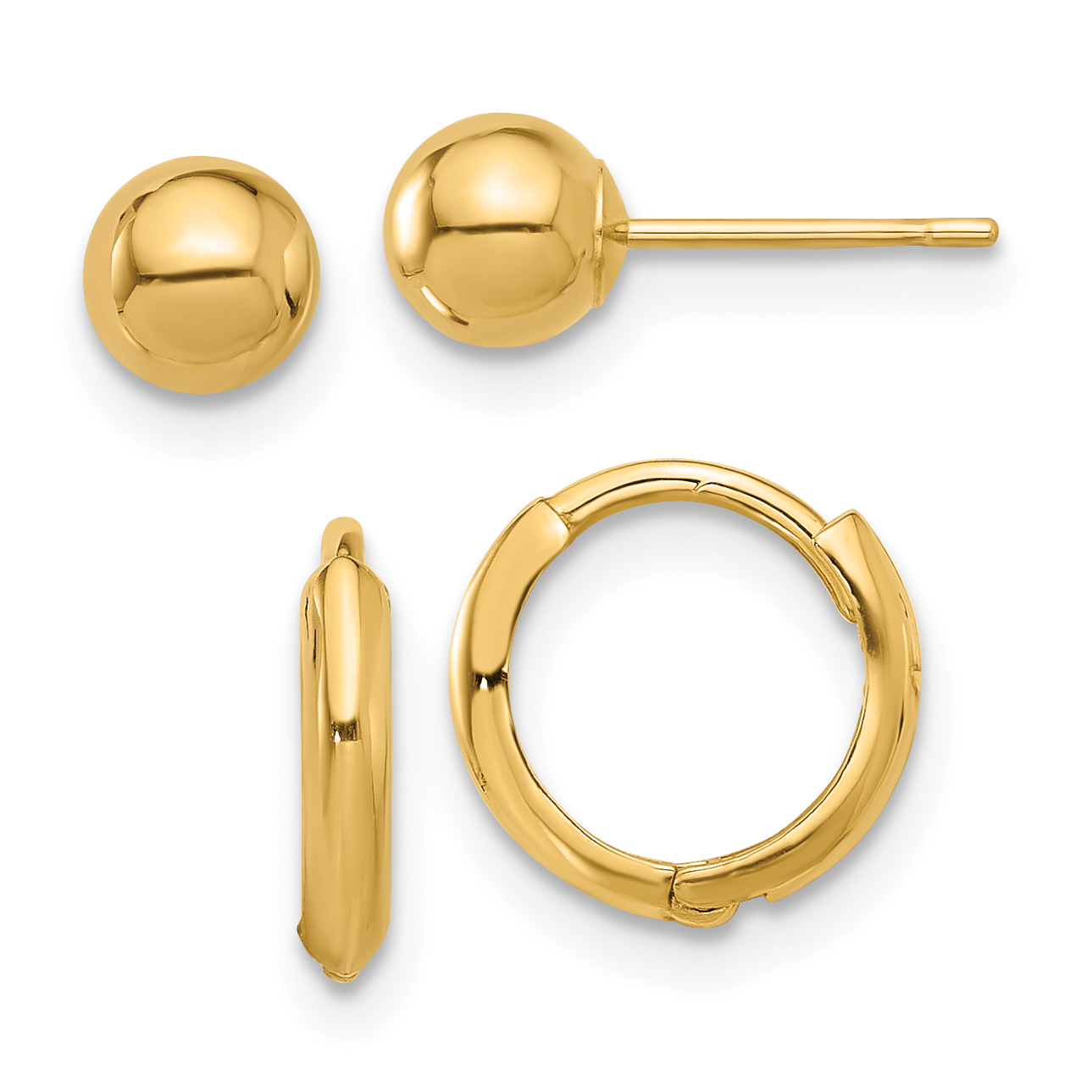 14K Polished 5mm Ball and Hinged Hoop Earring Set (YE2166SET)