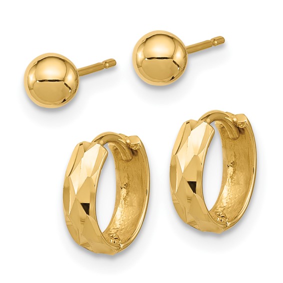 Gold Diamond-cut Hoop and Ball Post Set